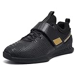 Osterland Gewichtheber-Schuhe: Hochleistungsschuhe für Fitnessstudio, Powerlifting, speziell für schweres Heben, Kreuzheben, Krafttraining, Kniebeugen Schuhe für Männer und Frauen, Schwarz/Gold, 11