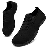 UNQWQZ Barfußschuhe Damen Barfuss Sneaker Weich Laufschuhe Sportschuhe Leicht Turnschuhe Atmungsaktives Walkingschuhe Obermaterial rutschfeste Gummisohle Schwarz 39